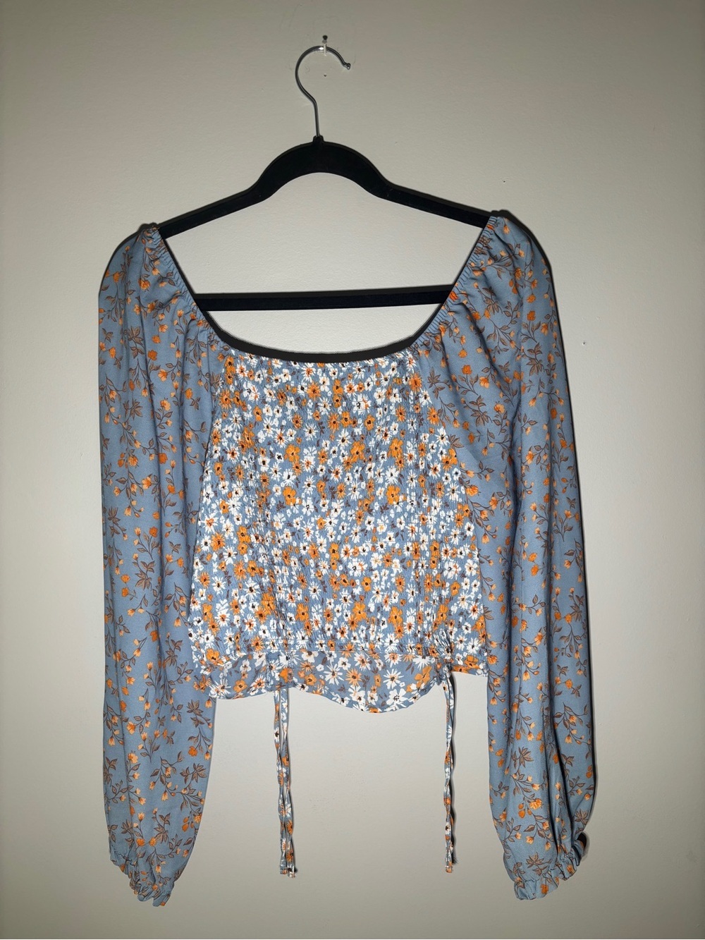 Madden NYC Blue Floral Smocked Peasant Crop Top XL - Picture 5 of 6